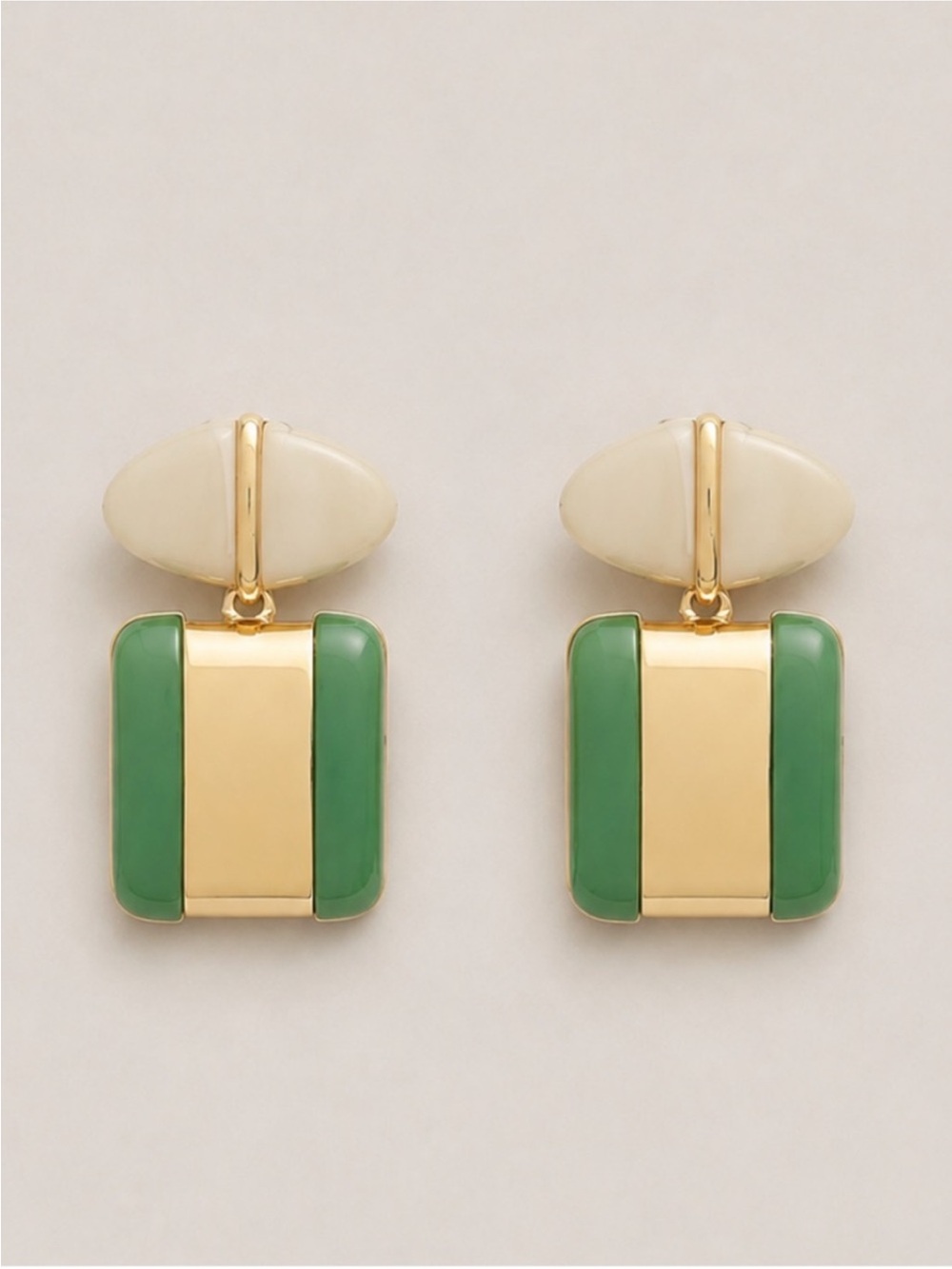 Gold and Green Drop Earrings with Cream Top - Picture 1 of 2